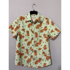 VSTR Premium Mens S Shirt Mint Green Pineapple Hibiscus Floral Aloha Cotton
